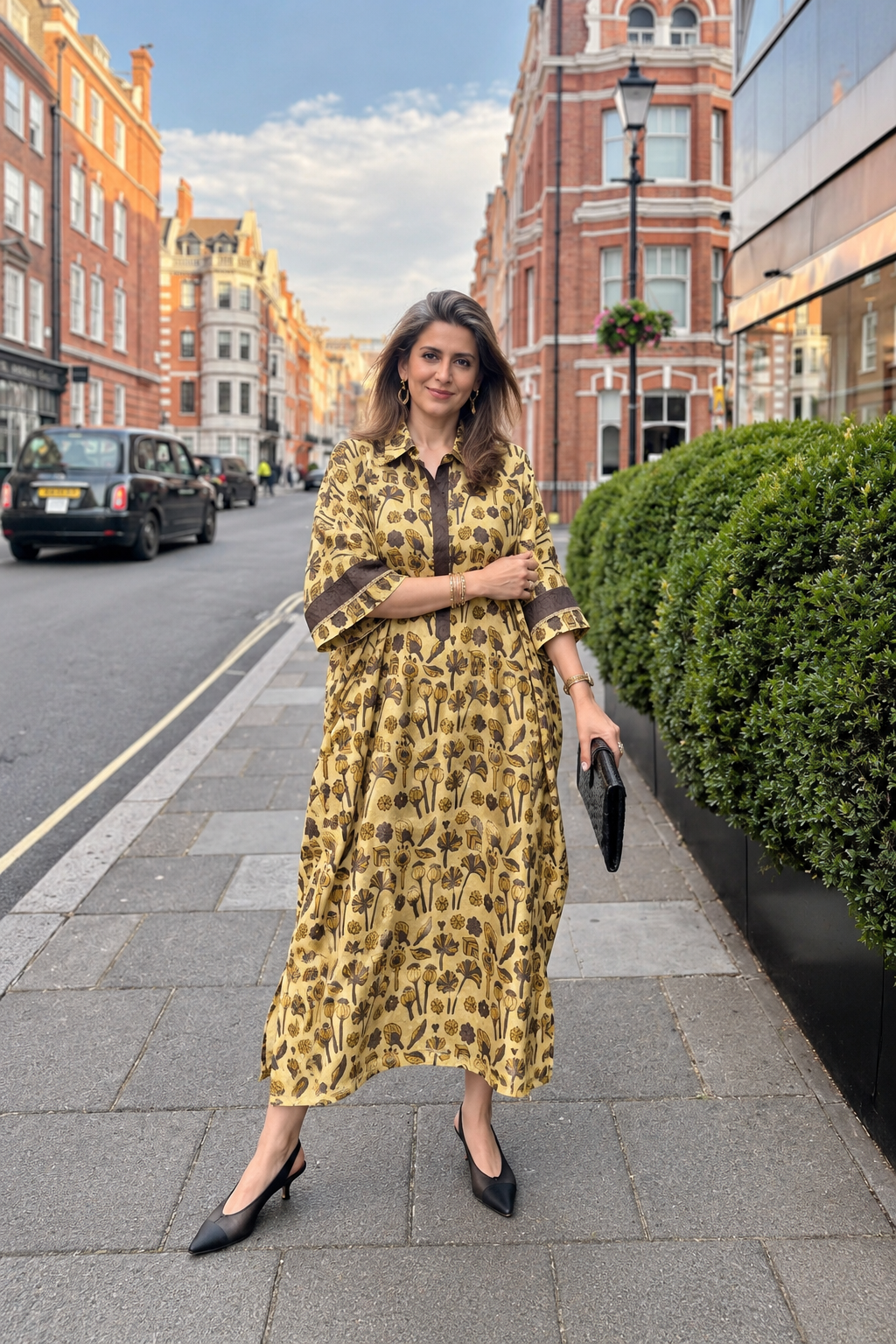 Mustard Ajrakh Modal Silk Kaftan