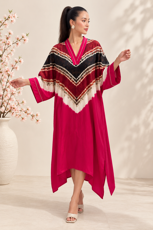 Tomato red modal silk kaftan, third view