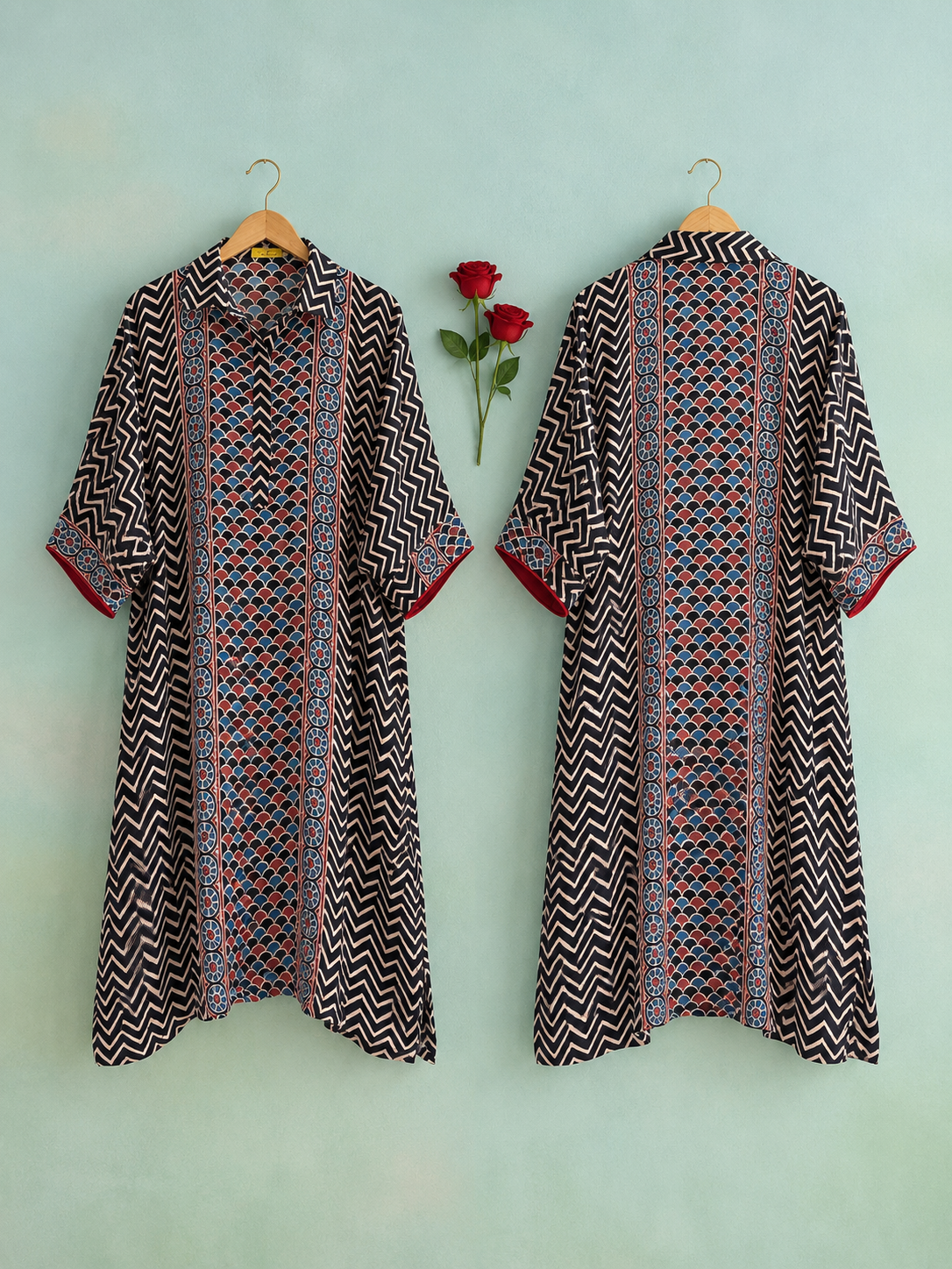 Blue & Black Chevron Modal Silk Kaftan