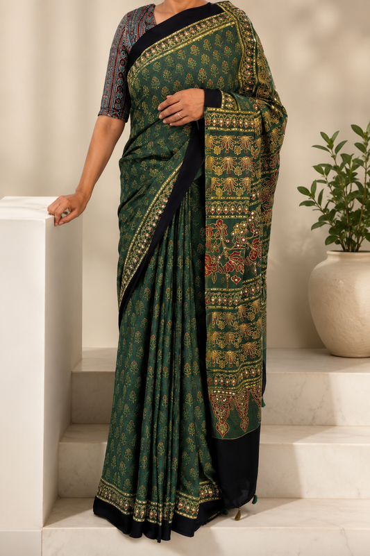 Raat Ki Rani – Deep Forest Ajrakh Saree