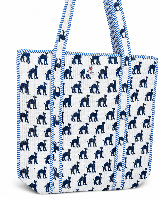 Navy Leopard Quilted Tote Bag