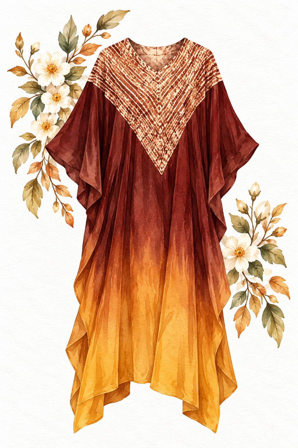 Jaiselmer chocolate and amber modal silk kaftan by Gul, full length