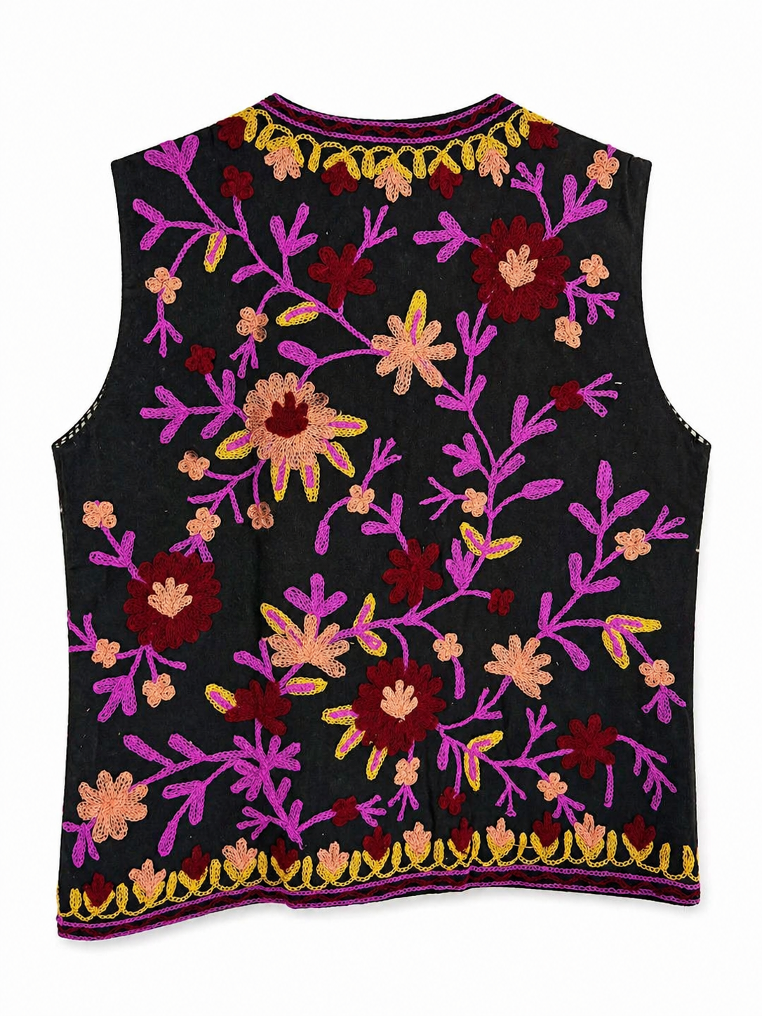 Black multicolour Suzani embroidered vest, detail