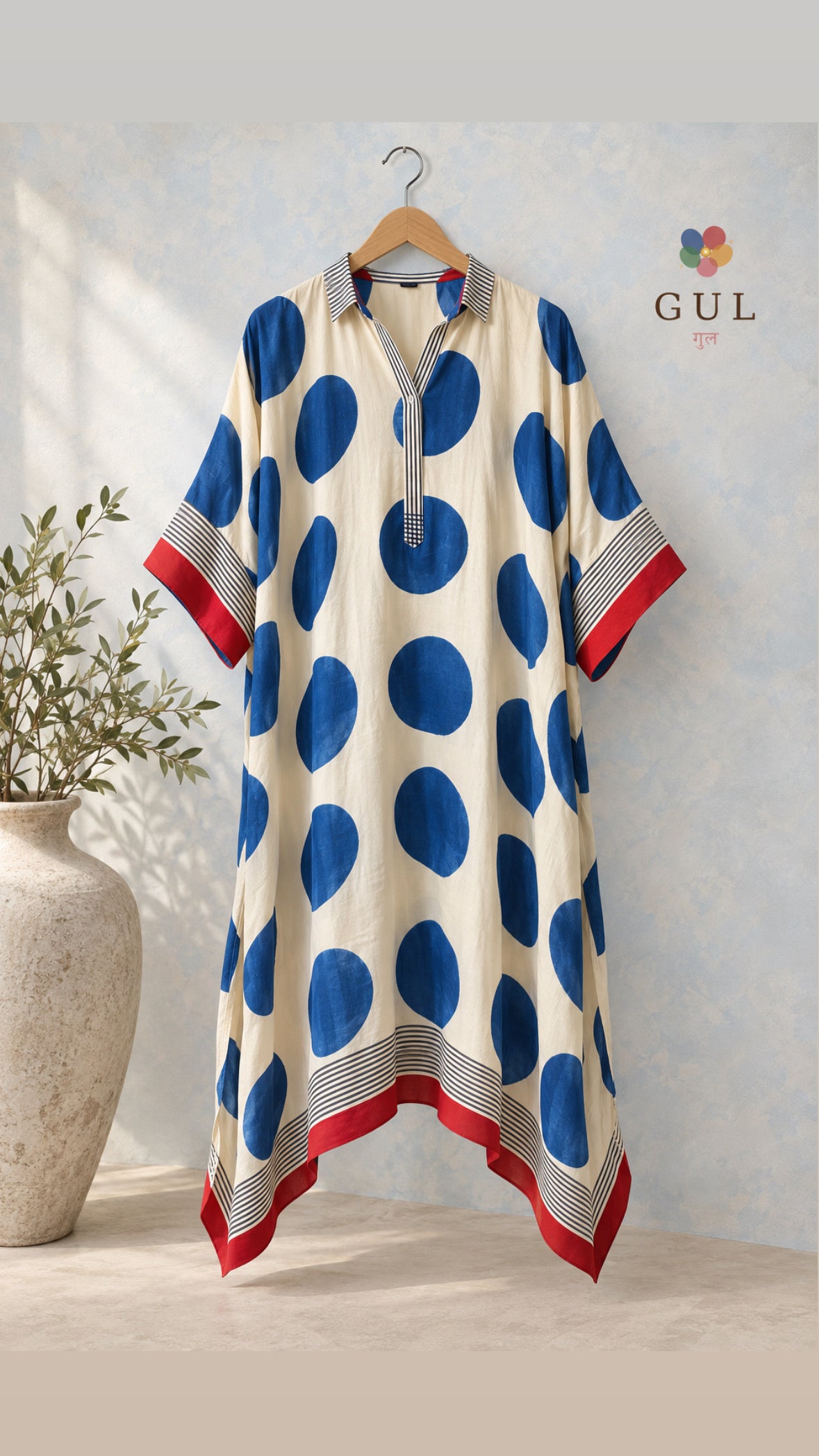 Blue Polka Modal Silk Kaftan