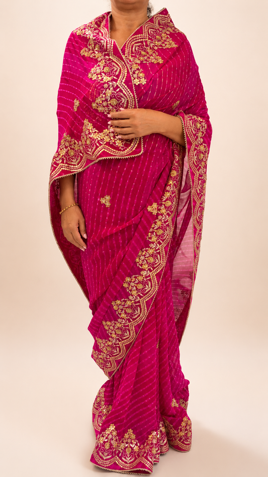 Magenta and pink Heavy Gotta Patti Saree