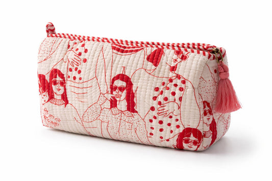 Red ladies print quilted makeup pouches, alternate view