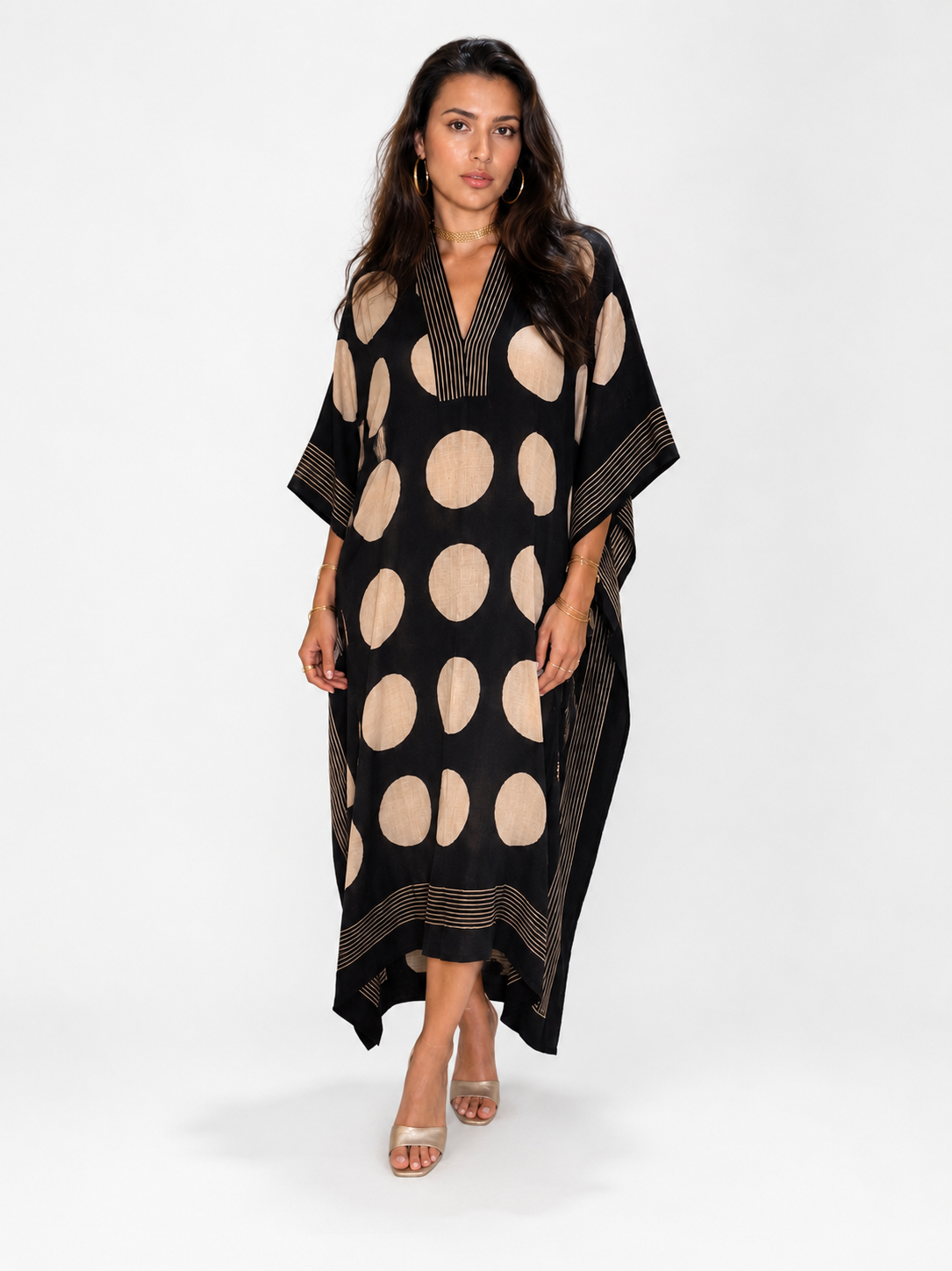 Black Tan Polka Dot Kaftan