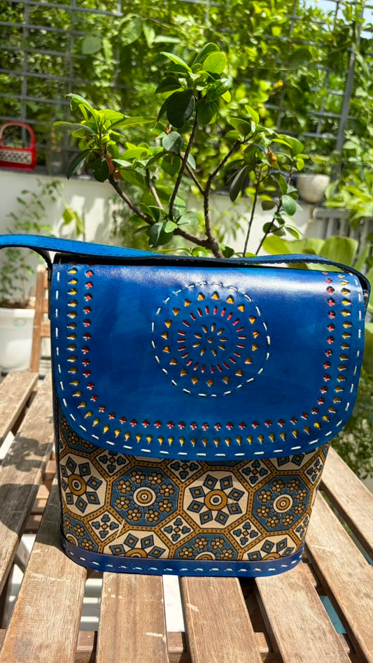 Blue Mustard Medallion Box Crossbody Bag