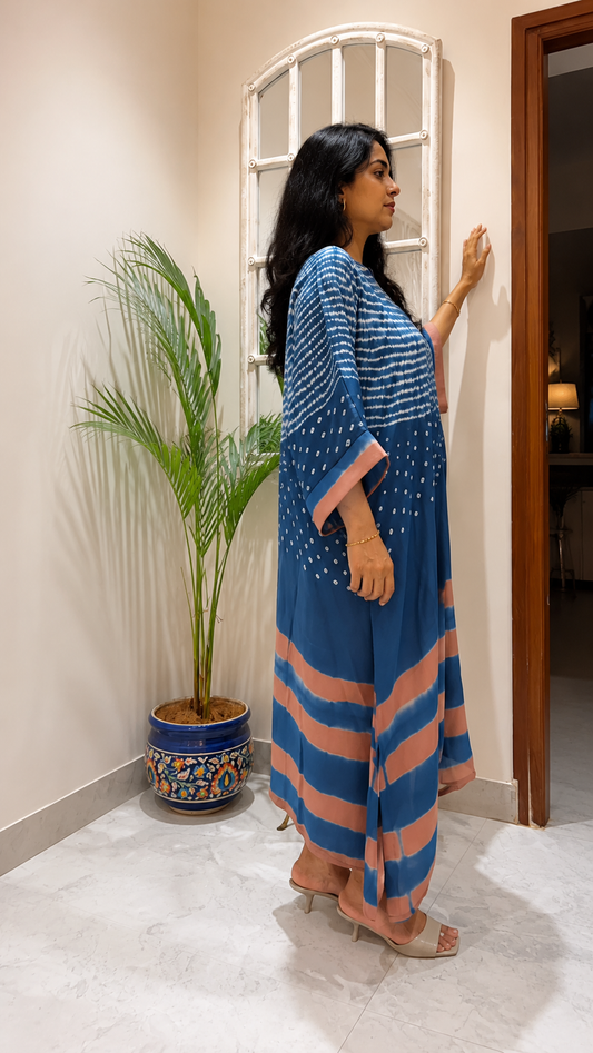 Navy Blue Sequin Ombré Striped Kaftan
