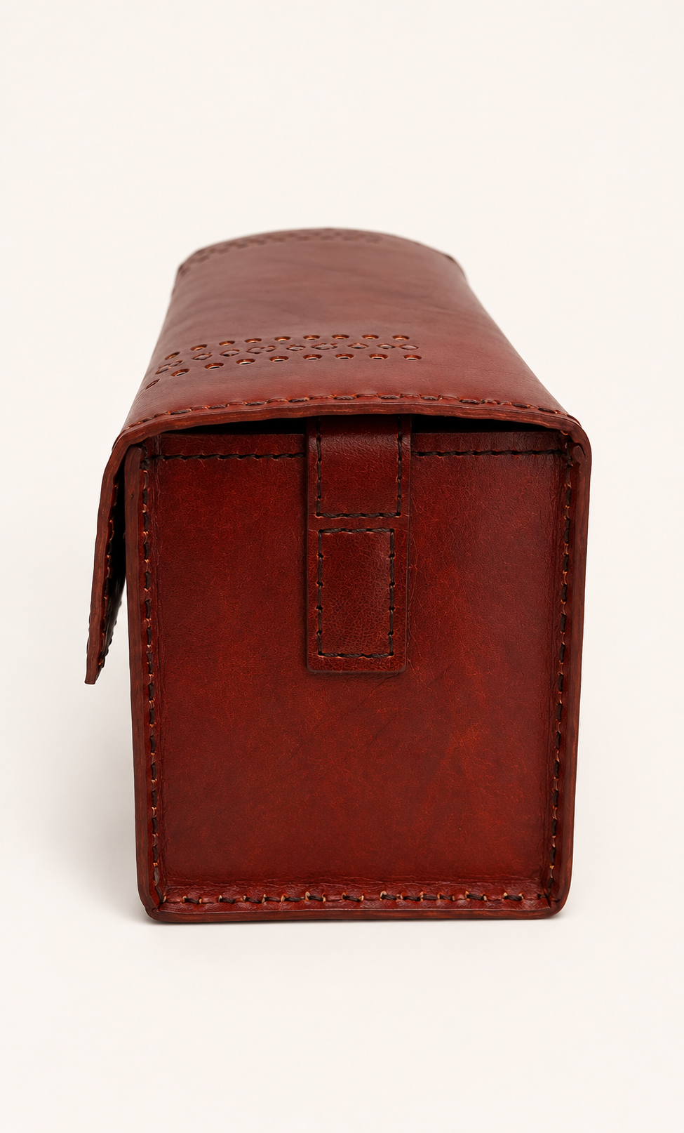 Cognac Leather Crossbody Bag with Multicolour Stud Border