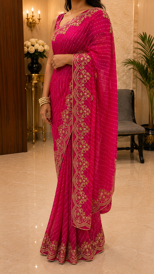 Hot Pink Heavy Gotta Patti Saree