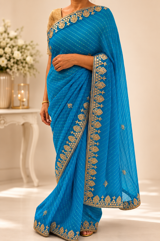 Teal gotta patti saree - front view 2