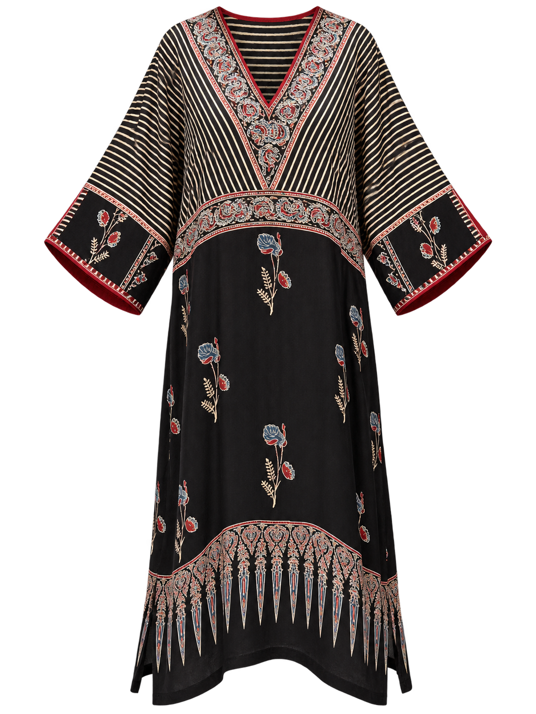 Black Floral Modal Silk Kaftan