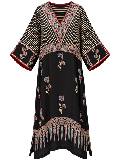 Black floral modal silk kaftan, second view