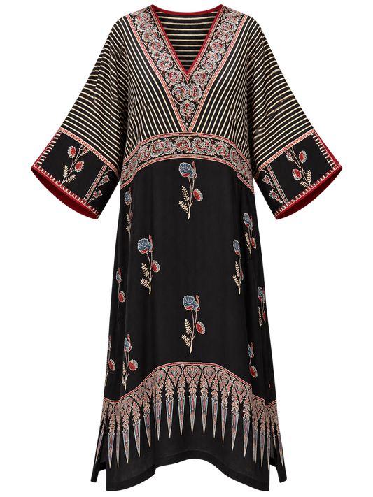Black Floral Modal Silk Kaftan