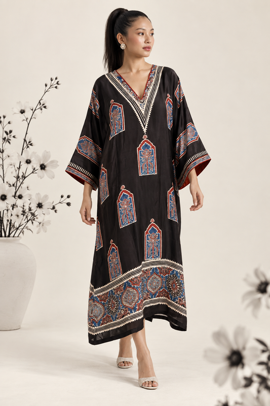 Black Printed Modal Silk Kaftan