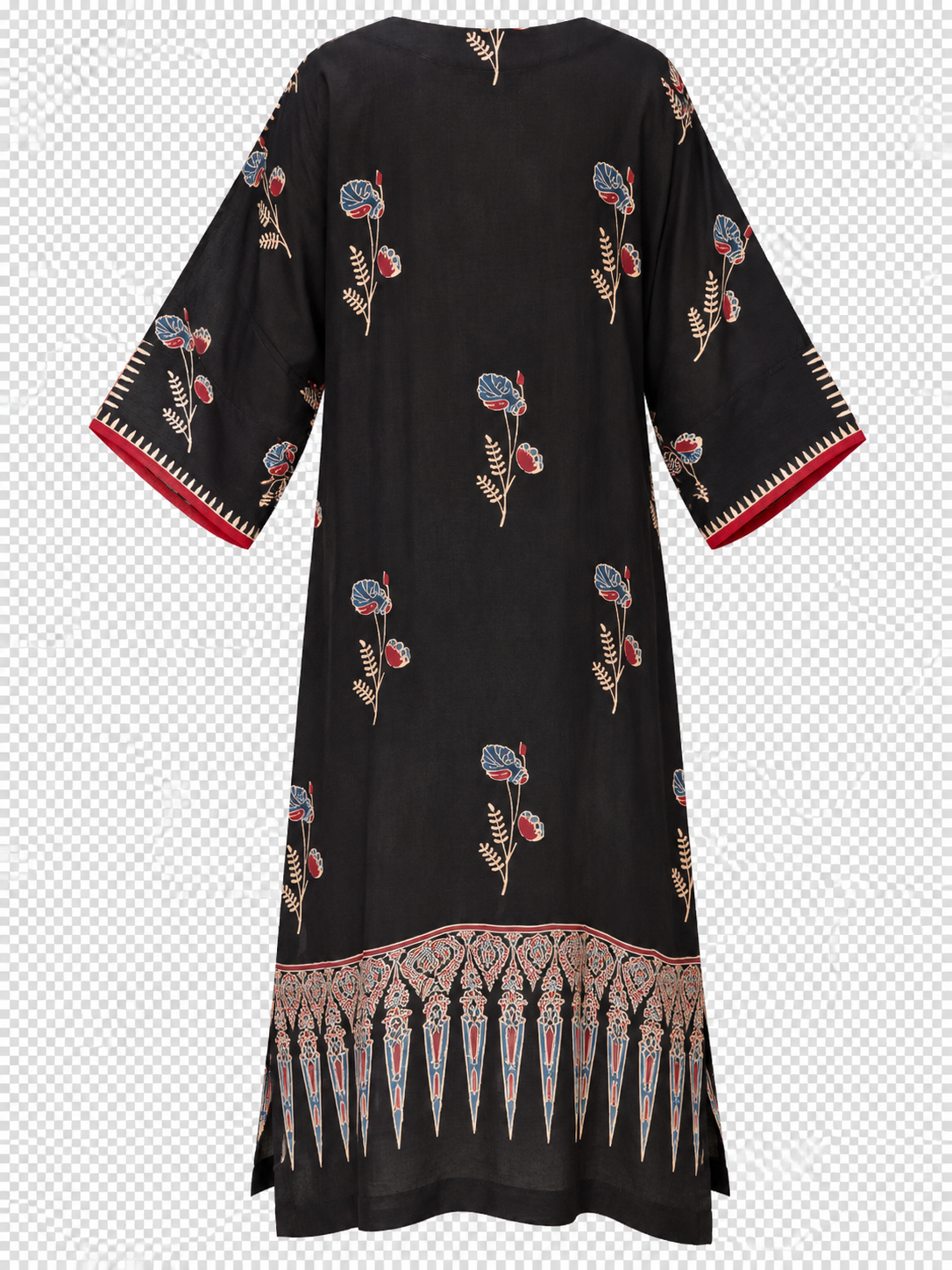 Black Floral Modal Silk Kaftan
