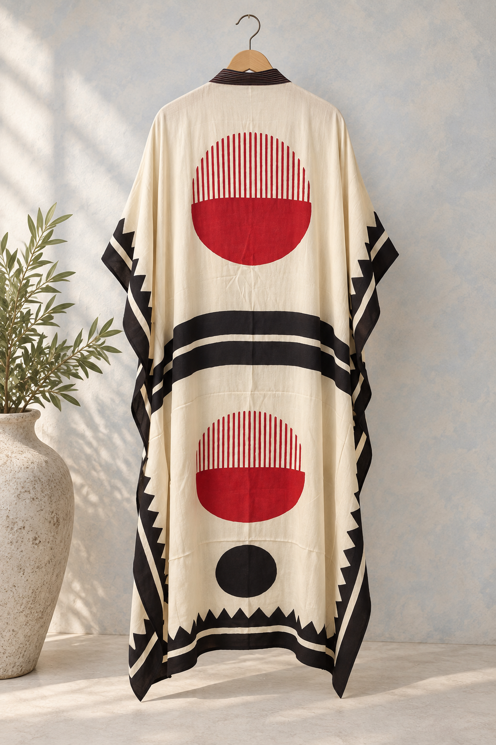 Ivory Geometric Modal Silk Kaftan