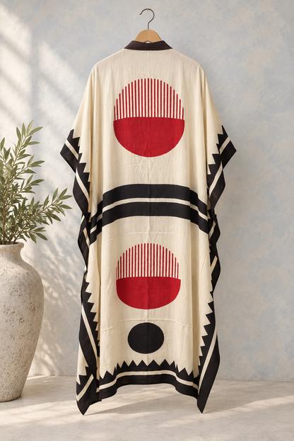 Ivory Geometric Modal Silk Kaftan