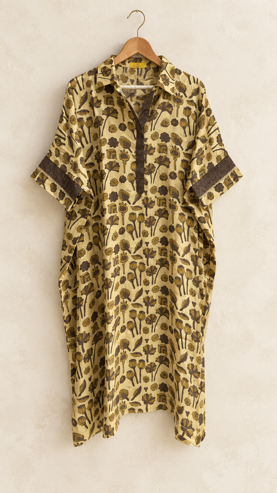 Mustard Ajrakh Modal Silk Kaftan