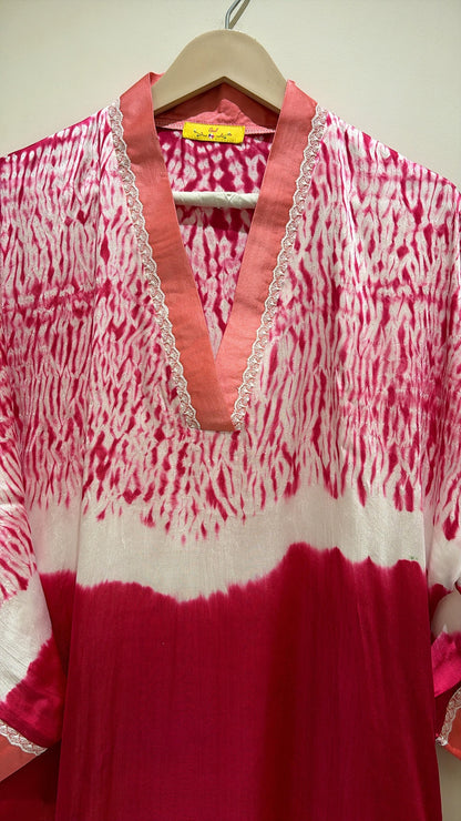 Pink Shibori modal silk kaftan, fourth view