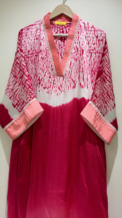 Pink Shibori modal silk kaftan, fifth view
