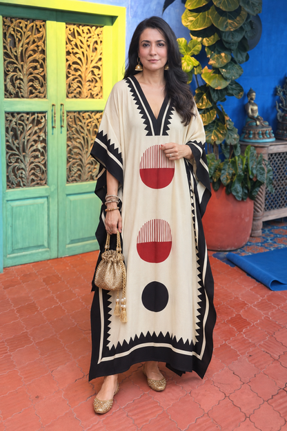 Ivory Geometric Modal Silk Kaftan