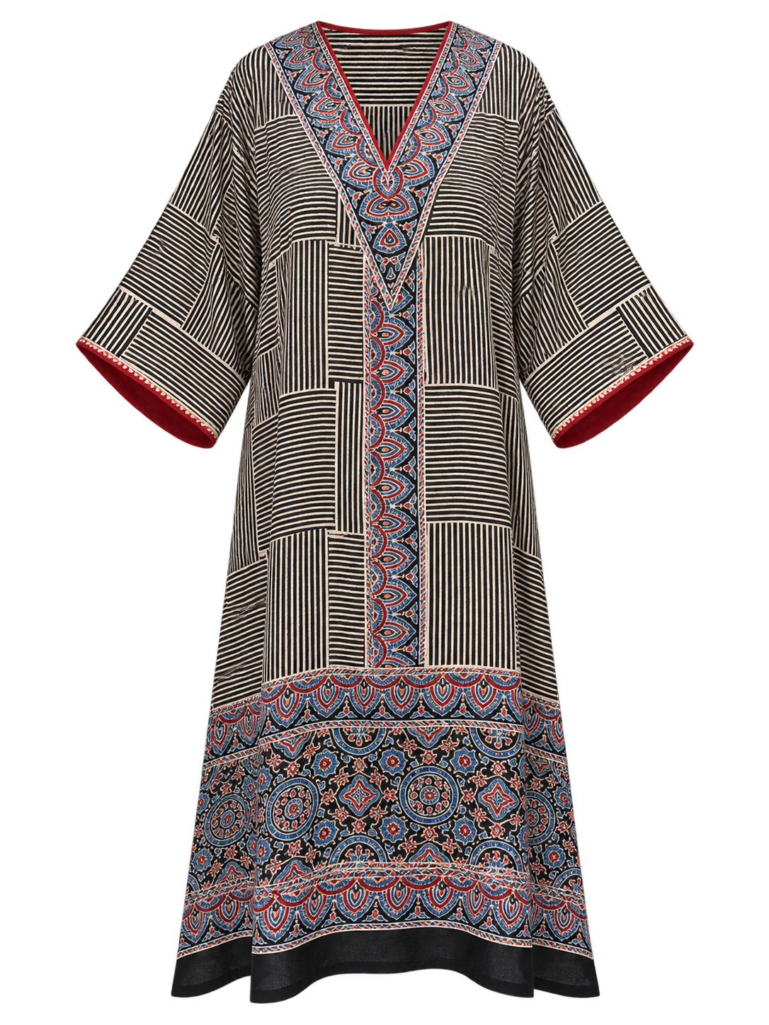 Black & Blue Printed Modal Silk Kaftan