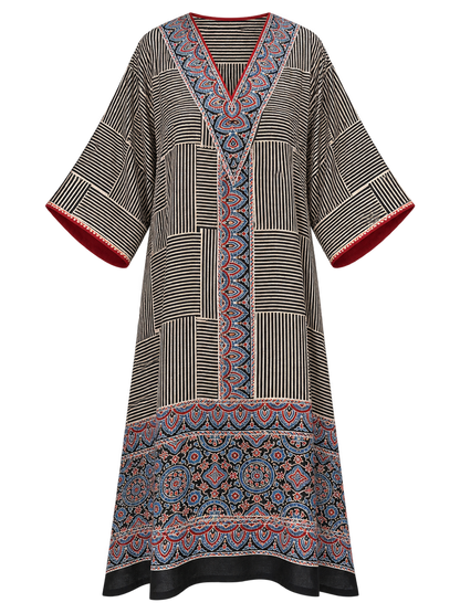 Black and blue printed modal silk kaftan, second view