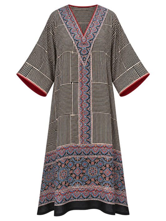 Black & Blue Printed Modal Silk Kaftan