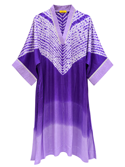 Purple Shibori-print modal silk kaftan, third view