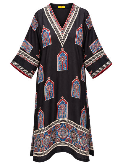 Black printed modal silk kaftan, second view