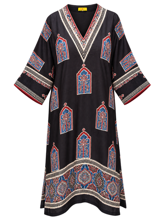 Black Printed Modal Silk Kaftan