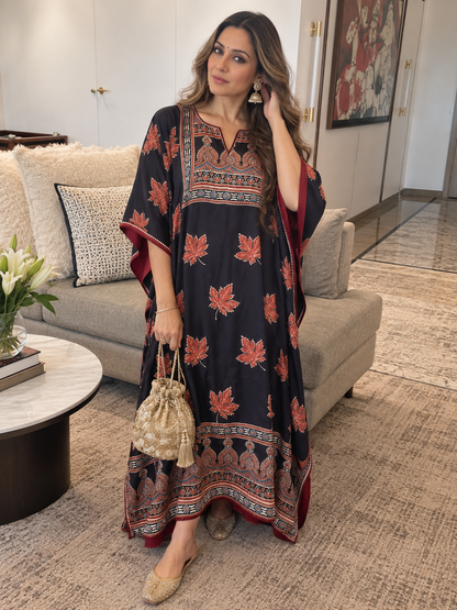 Black Maple Ajrakh Modal Silk Kaftan