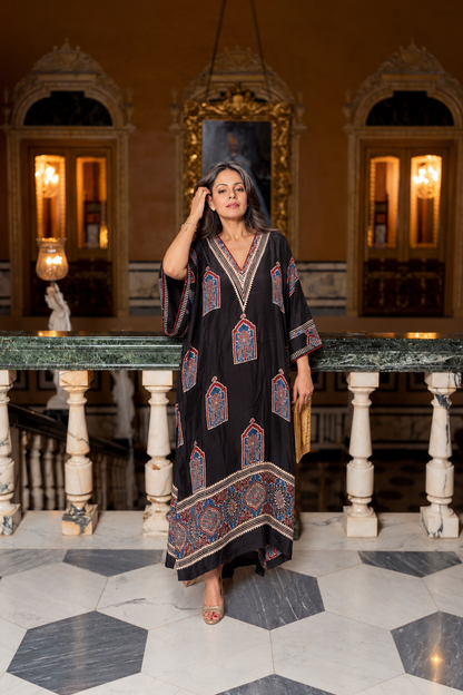 Black printed modal silk kaftan, third view