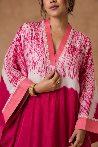 Pink Shibori modal silk kaftan, third view