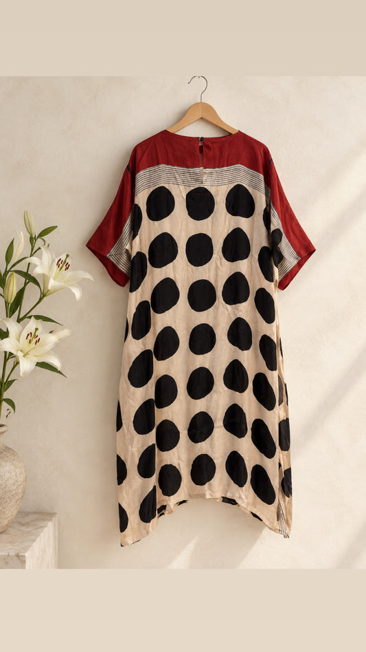 Black & Red Polka Modal Silk Kaftan