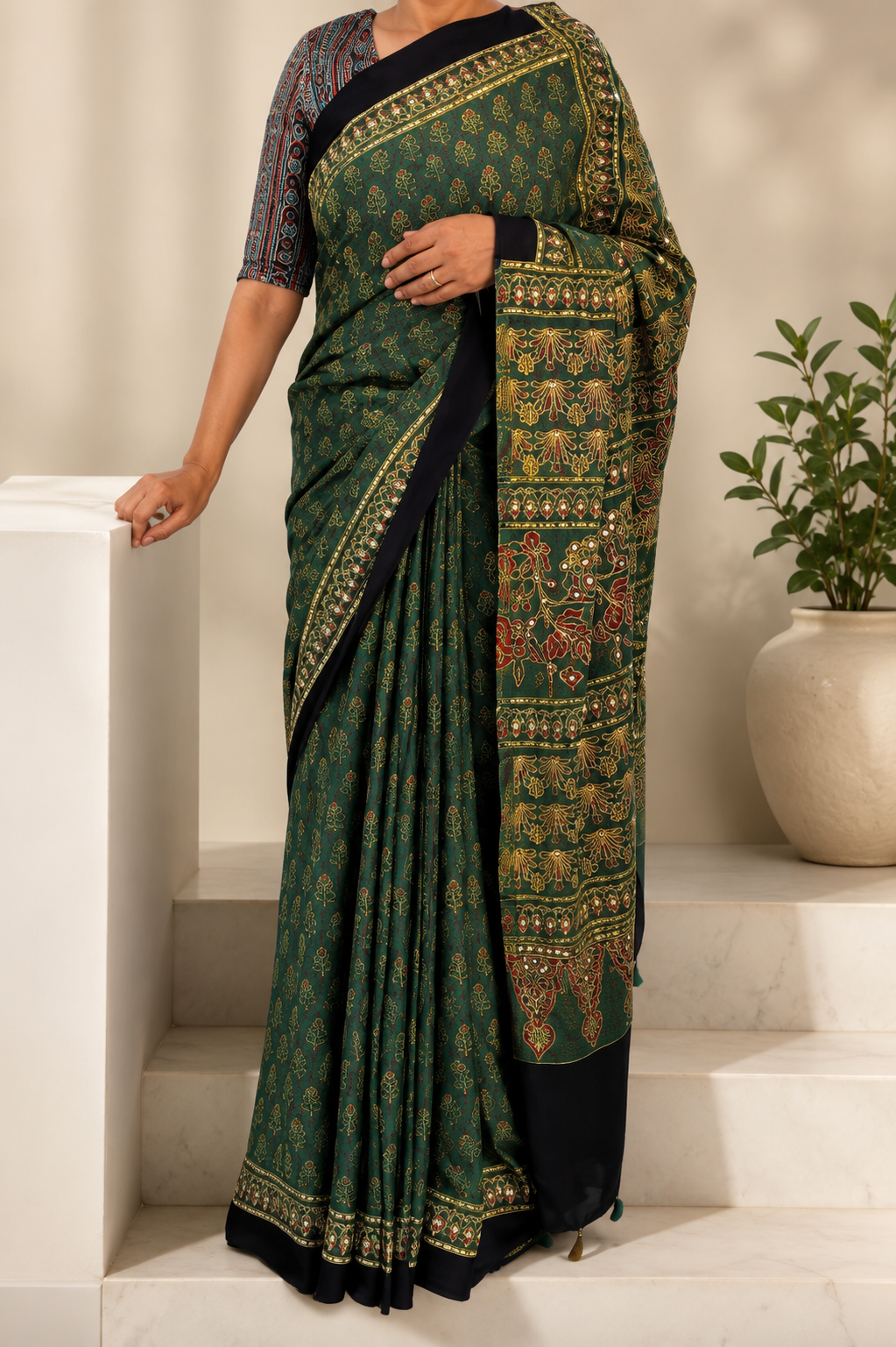 Raat Ki Rani – Deep Forest Ajrakh Saree