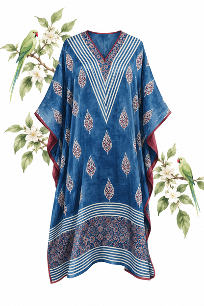 Mor Blue Ajrakh Modal Silk Kaftan