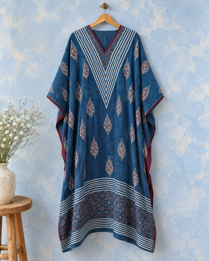 Mor Blue Ajrakh Modal Silk Kaftan