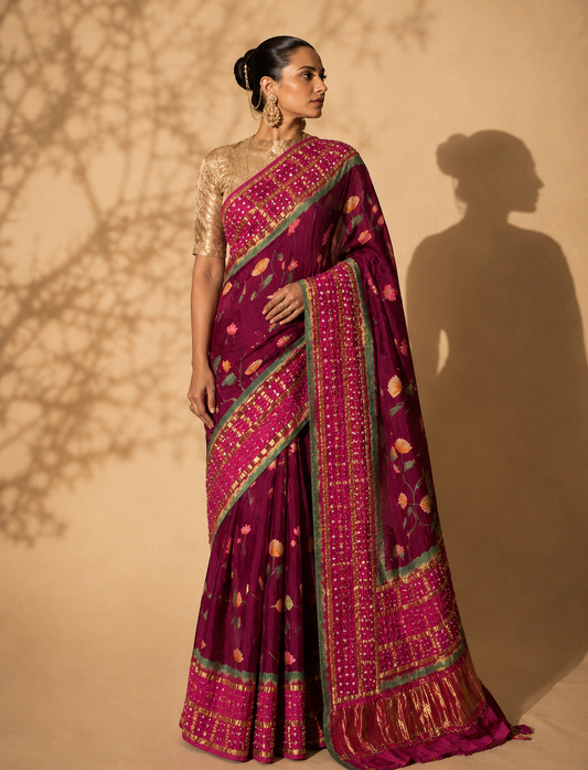 Gulaal Bandhej Modal Silk Saree