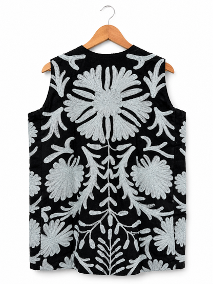Black and grey floral Suzani jacket, third view