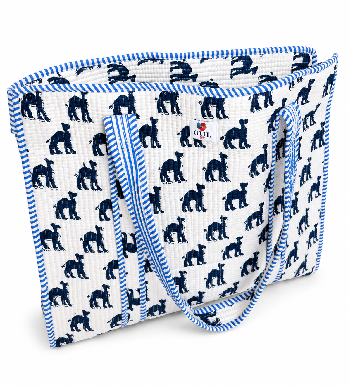 Navy Leopard Quilted Tote Bag