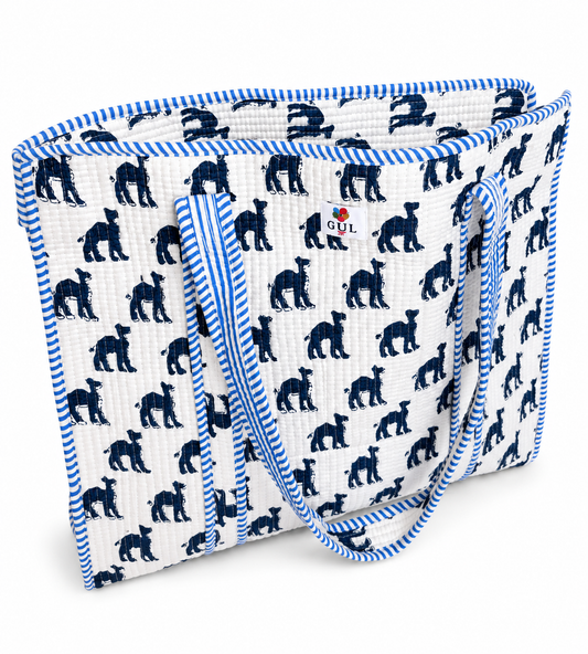 Navy Leopard Quilted Tote Bag