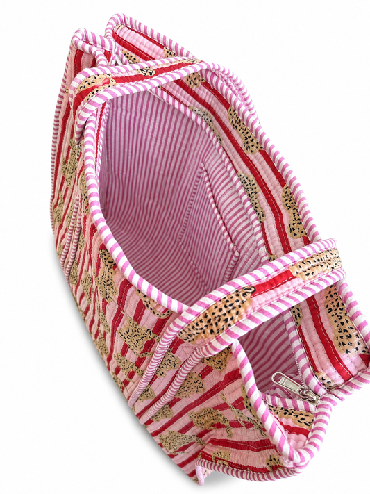 Pink Stripe Cheetah Quilted Tote Bag