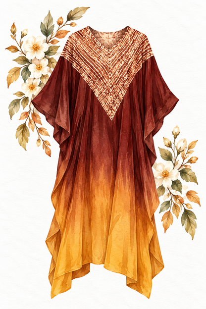 Jaiselmer chocolate and amber modal silk kaftan by Gul, full length