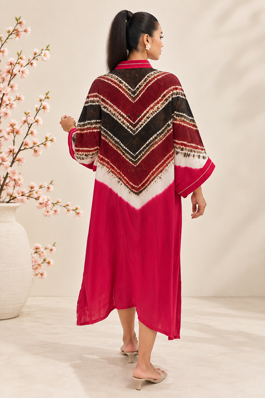 Tomato Red Modal Silk Kaftan