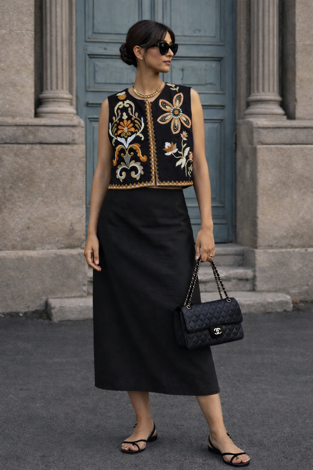 Black Suzani embroidered jacket, embroidery detail