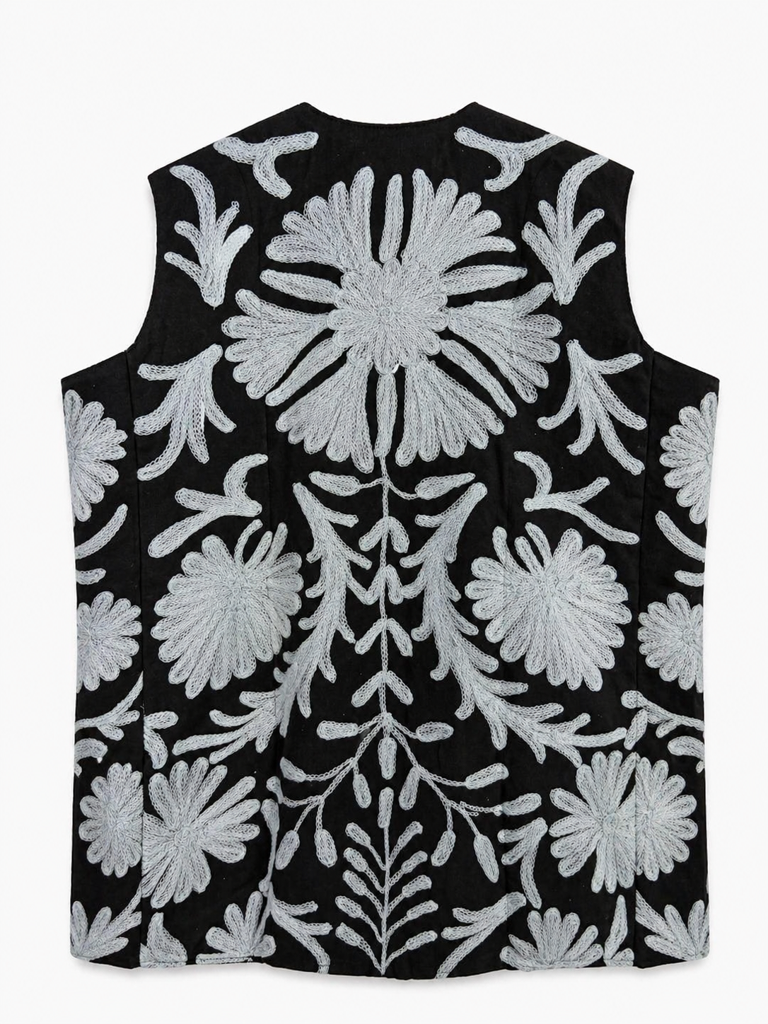 Black Suzani embroidered vest, detail