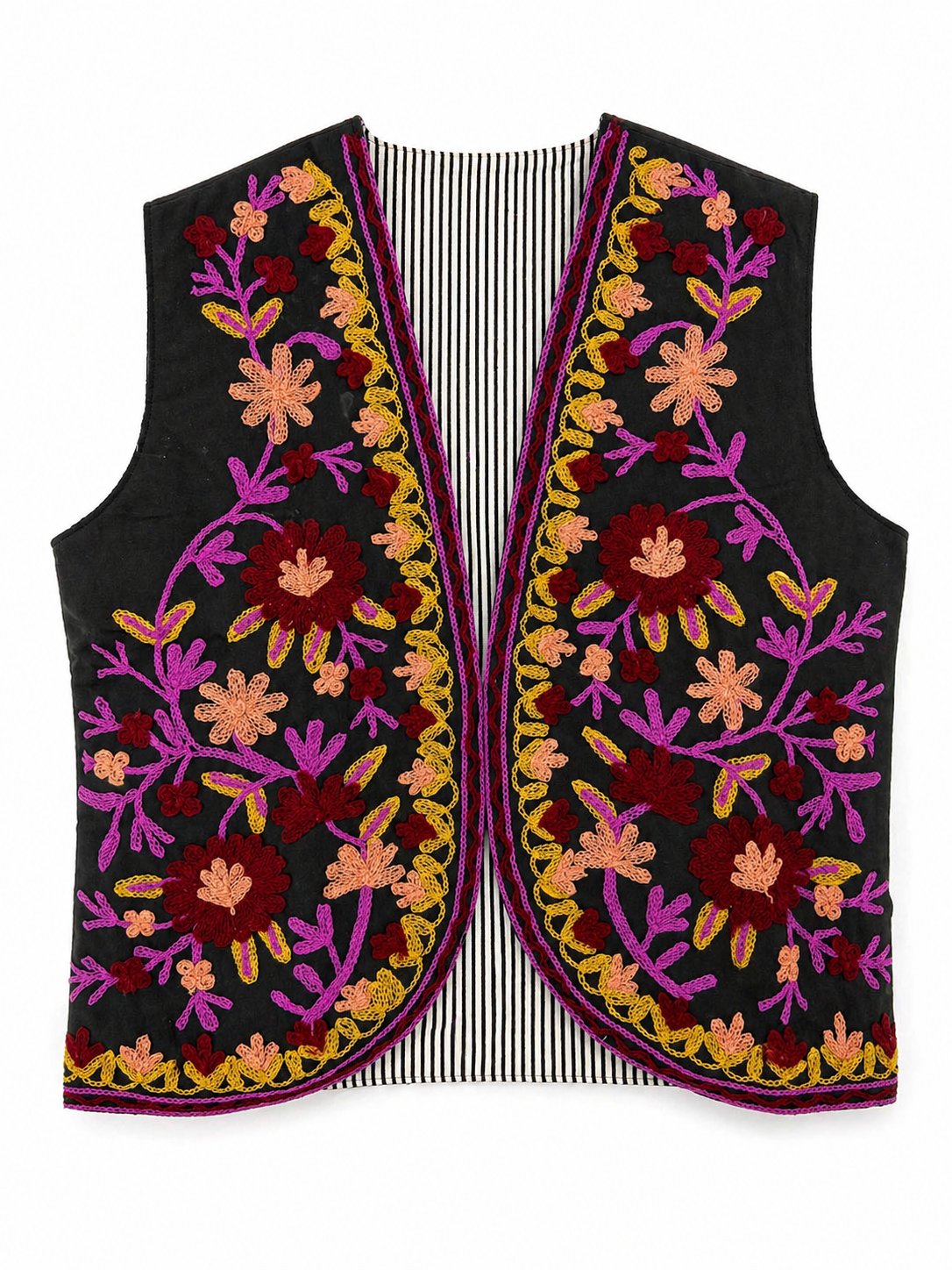 Black multicolour Suzani embroidered vest, alternate view
